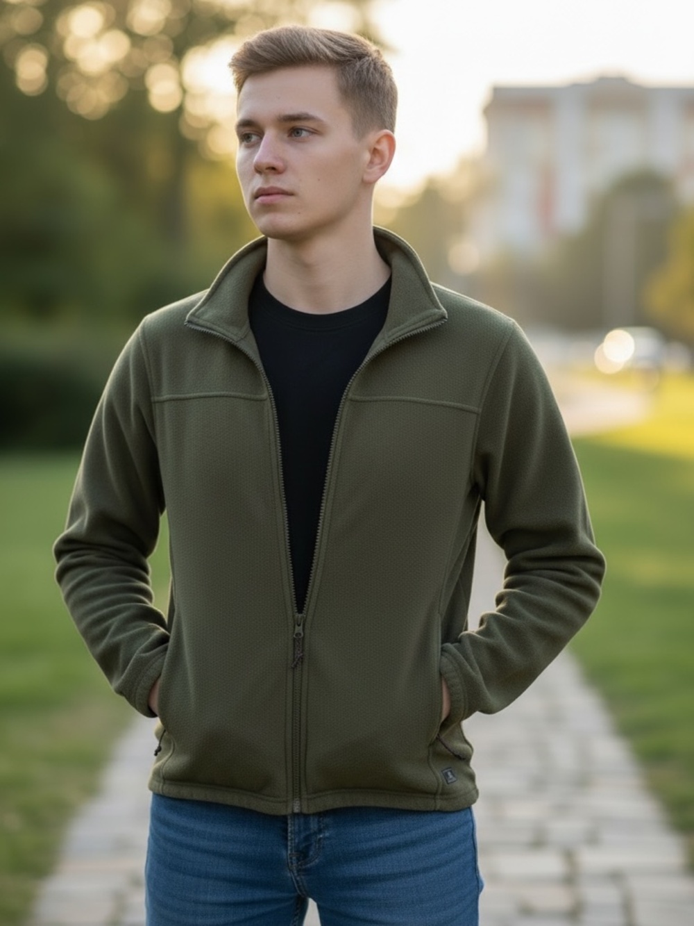 Zeroxposur Fleece Jacket Olive Green Full Zip Lightweight Soft Lined L/G